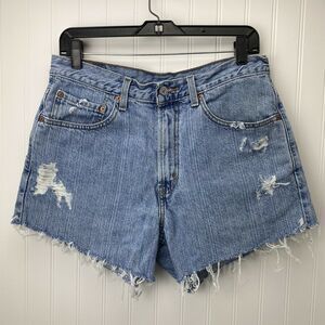Levis 550 Cut Off Mom Shorts Sz 32 (30"Waist) Hi-Rise Denim Jean Distressed Fray
